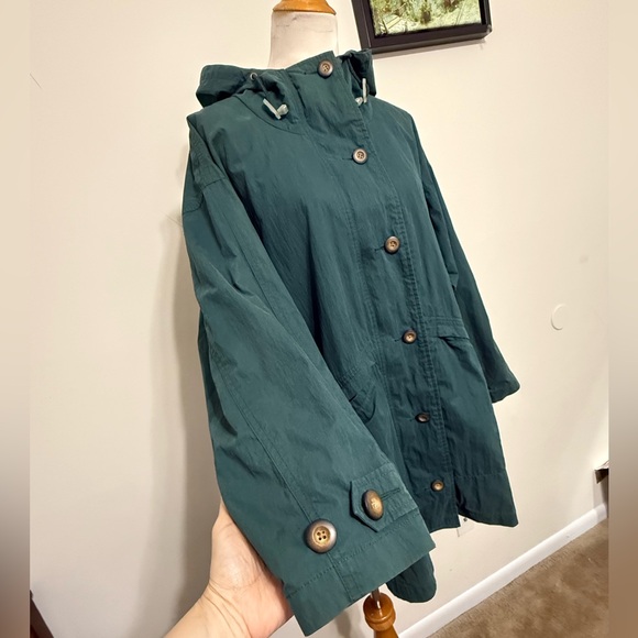 LL Bean Hooded Parka Rain Jacket Waterproof Green Lined Womens Vintage Size L - Picture 7 of 17